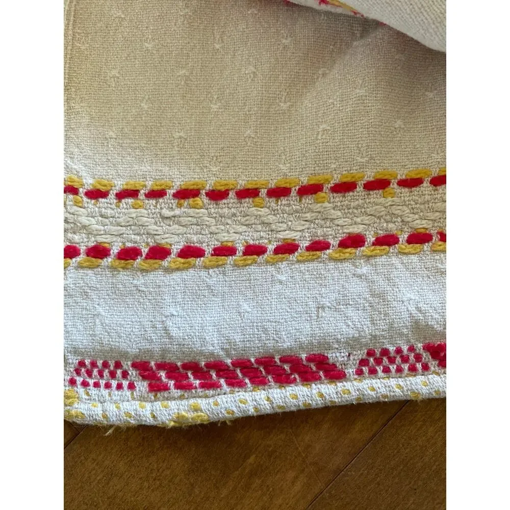 Vintage 50s-60s Bates Woven Cotton Floral Bedspread 90x76 Red Yellow White